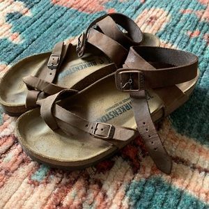 Brown Birkenstock wrap around sandals